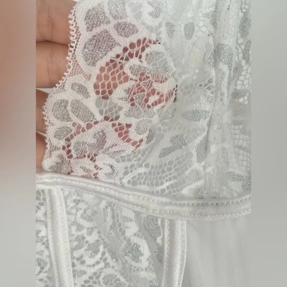 2FOR$30 Coquette Brand White Mesh Sheer Lacey Babydoll Lingerie - Picture 4 of 8